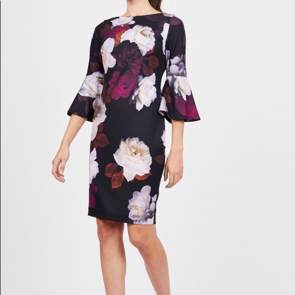 Calvin Klein Moody Floral Bell Sleeve Dress